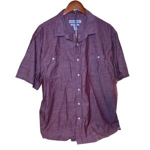 Amazon Essentials Mens XXL Short Sleeve Linen Blend Button Down Shirt Burgundy